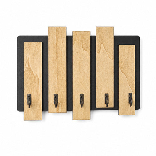 Appendichiavi da muro in legno con assi colorate e 5 ganci nero