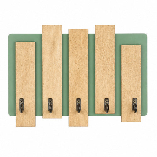 Appendichiavi da muro in legno con assi colorate e 5 ganci verde salvia