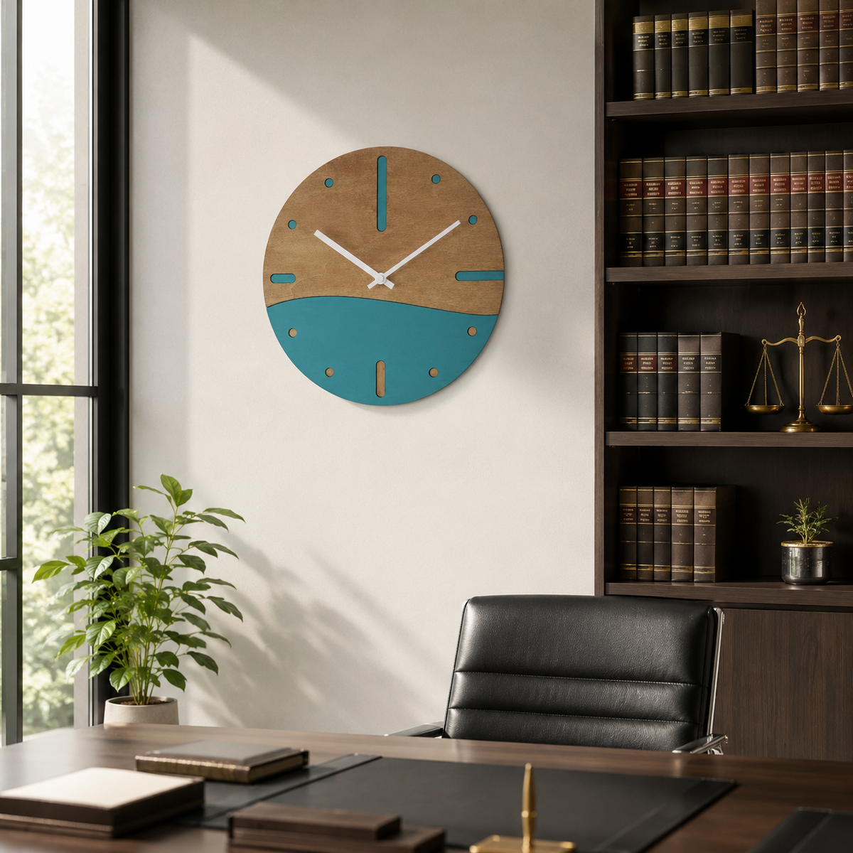 Orologio da parete Onda in legno 30 cm silenzioso e decorativo acquamarina