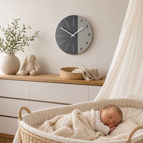 Orologio da muro in legno 30 cm bicolore artigianale silenzioso Grigio