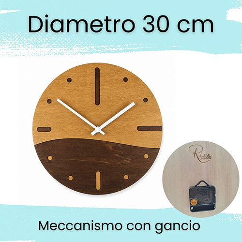 Orologio da parete Onda in legno 30 cm silenzioso e decorativo noce