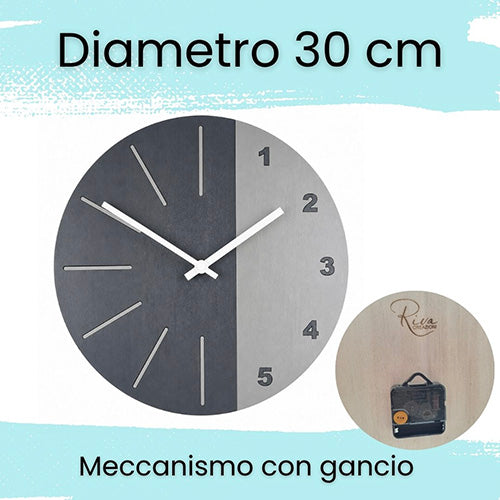 Orologio da muro in legno 30 cm bicolore artigianale silenzioso Grigio