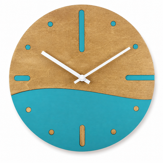 Orologio da parete Onda in legno 30 cm silenzioso e decorativo acquamarina